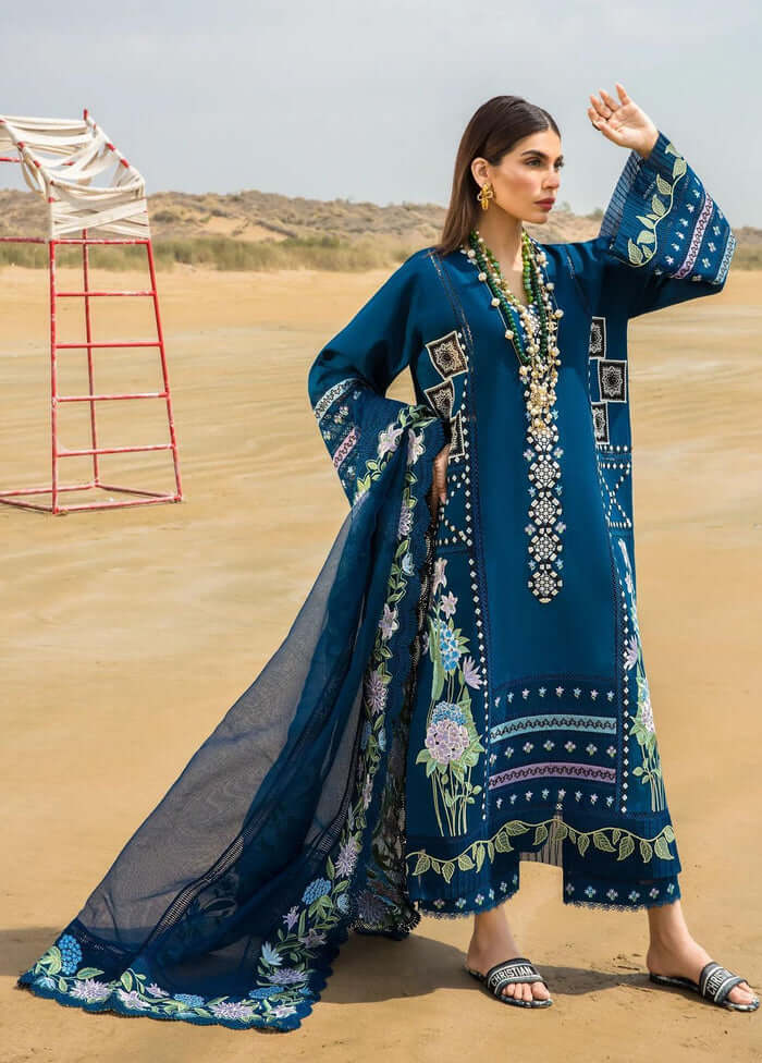 3 Piece Unstitched Heavy Embroidered Lawn Suit ( Four Sided Embroidered Organza Dupatta )